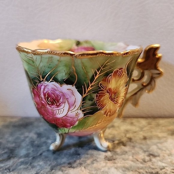 Chubu China Tea Cup Occupied Japan Gold Trim Footed Rose Floral Demitasse - Picture 2 of 9